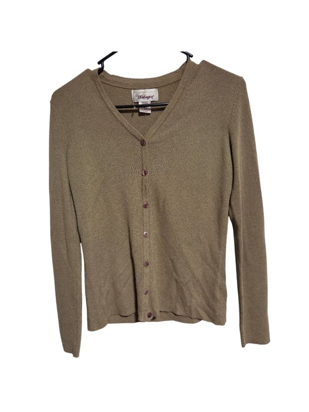 Vintage Worthington Cardigan Sweater Womens Size Small Tan Button Up V Neck